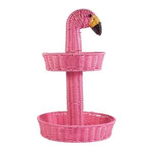 2 Tier Flamingo Serving Bowl by CIROA - Two Level Pink Wicker Server for Parties